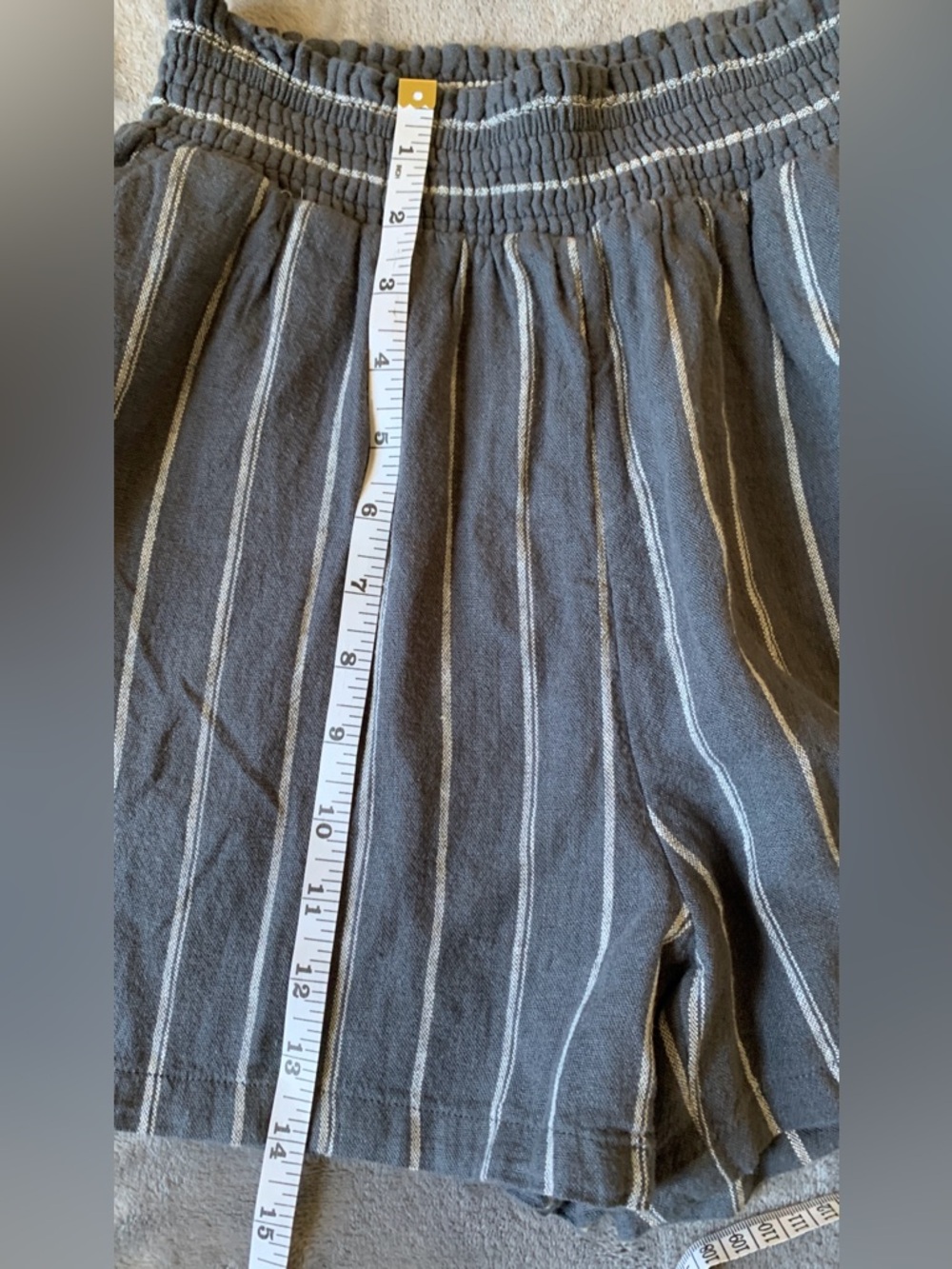 Women’s Linen Blend Dark Grey Striped Elastic Waist Shorts - Picture 4 of 7